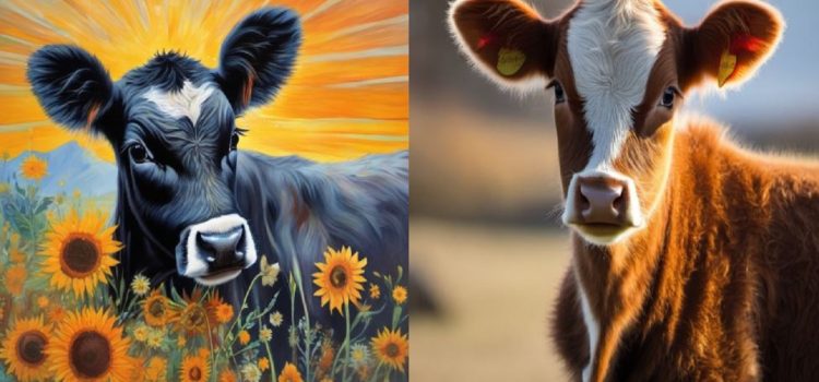 دو تصویر ساخته شده توسط هوش مصنوعی با محوریت گاو